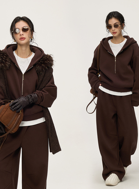 ZzZHANG｜Cozy日常_休闲松弛感利落显瘦加绒连帽卫衣长裤套装