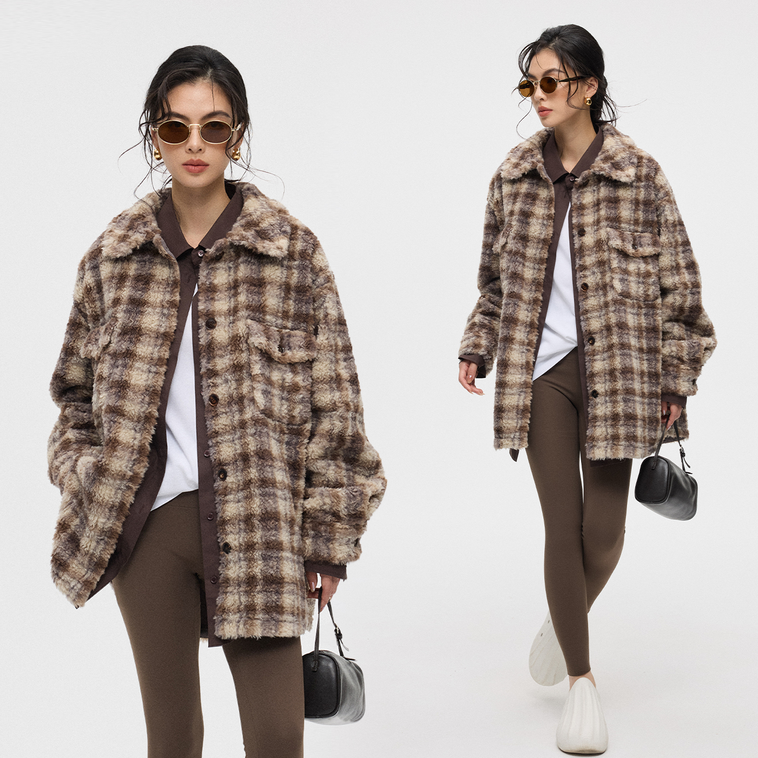 复古中长款毛绒外套秋冬女