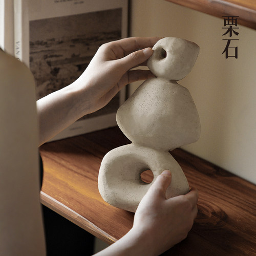 创意抽象水泥仿洞石几何装饰摆件