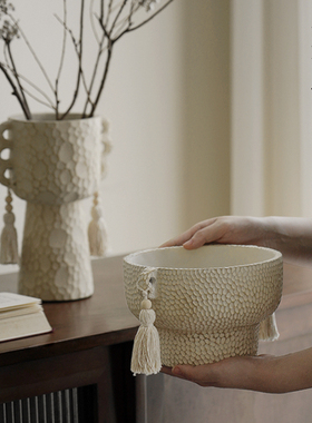 栗石【仙女杯】双耳流苏花器多肉绿植盆创意民宿客厅摆件水泥花盆