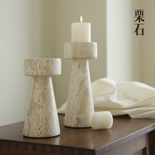 侘寂风艺术高级感洞石烛台摆件