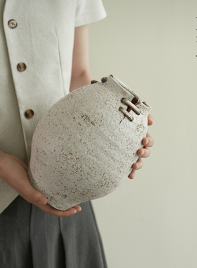 栗石【素吟】中式复古做旧修复陶瓷花瓶摆件侘寂古董艺术干花花器