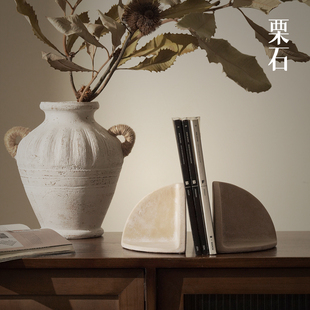 栗石侘寂风复古做旧双耳陶瓷花瓶摆件高级感客厅民宿插花粗陶花器