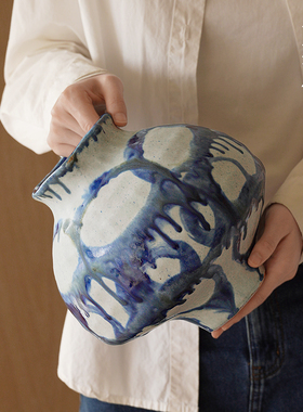 栗石【景德镇】中式手作陶瓷大花瓶摆件样板间客厅桌面青花瓷花器