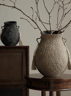 栗石【福袋】侘寂风陶瓷双耳流苏花瓶中古艺术民宿客厅电视柜摆件