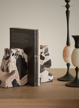 栗石中古风轻奢玉石烛台摆件高级感大理石书档餐桌样板间创意装饰