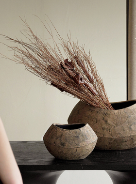 侘寂风做旧镁泥花盆摆件水培花瓶