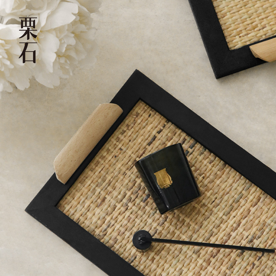 栗石侘寂风木质藤编托盘摆件复古中式民宿茶室客厅置物盘收纳茶盘,餐饮具,茶盘,淘宝优惠券,粉丝福利购,淘宝优惠卷