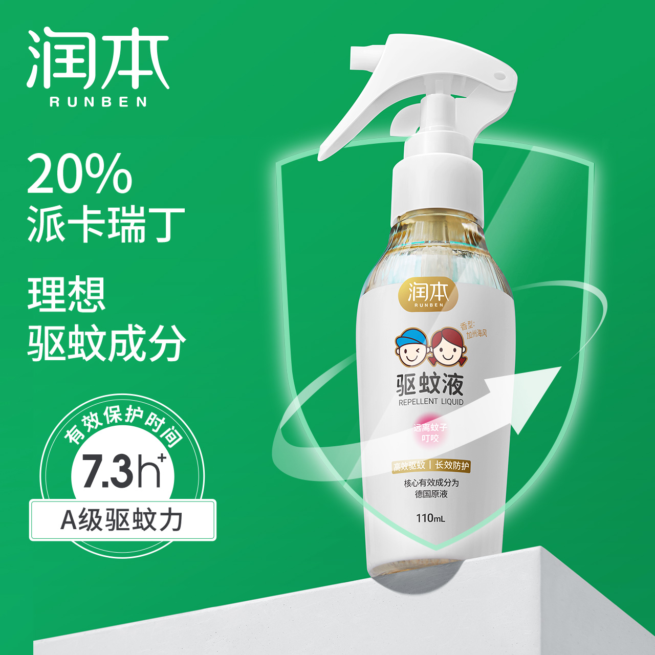 润本驱蚊液防蚊喷雾派卡瑞丁防蚊虫户外婴儿宝宝儿童花露水蚊怕水