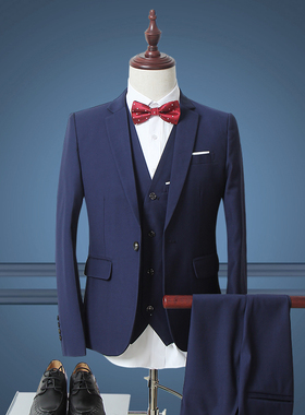 韩版男士修身西服套装职业装伴郎胖人大码新郎结婚礼服西装三件套