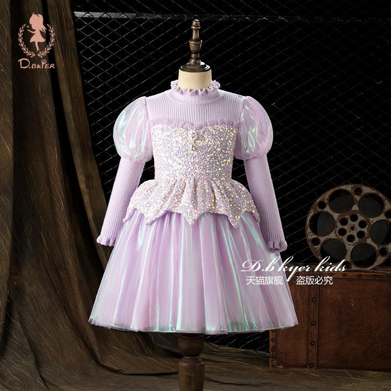 公主裙女童秋冬装2025新款针织连衣裙纱裙生日加绒小女孩儿童裙子