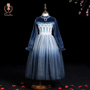 艾莎裙子 儿童生日长袖 Fish冰雪奇缘爱莎公主裙女童秋冬新款