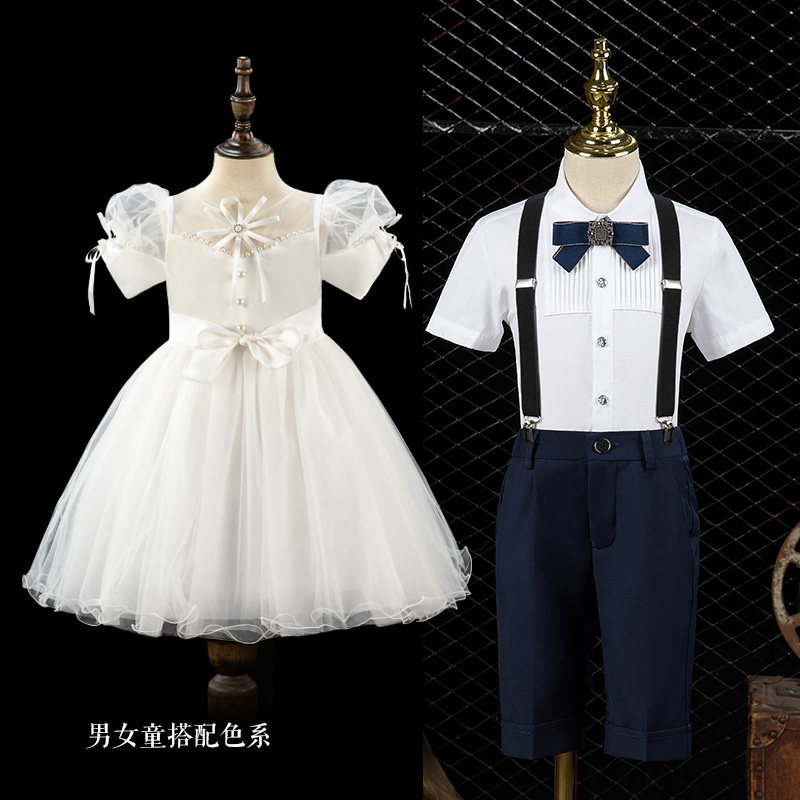 儿童演出服白色六一表演服装幼儿园大合唱毕业照男女童蓬蓬纱礼服