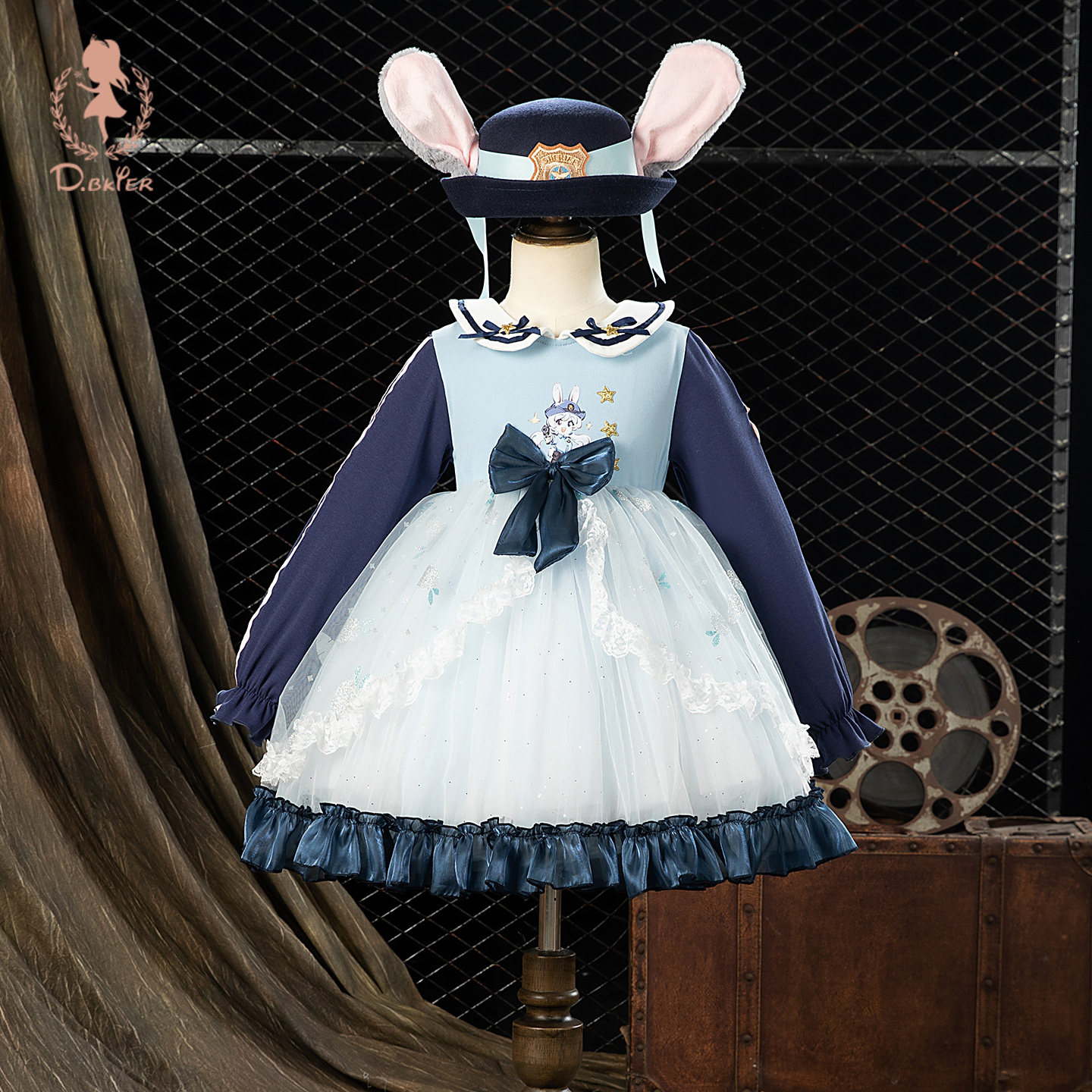 Hi！Fish女童兔子警官连衣裙春季新款洋气网纱小女孩绝美公主裙子