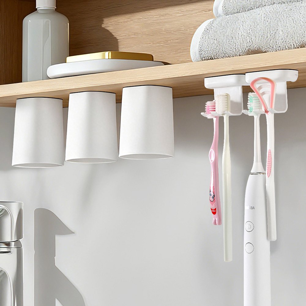 镜柜下牙刷架磁吸式倒挂漱口杯子