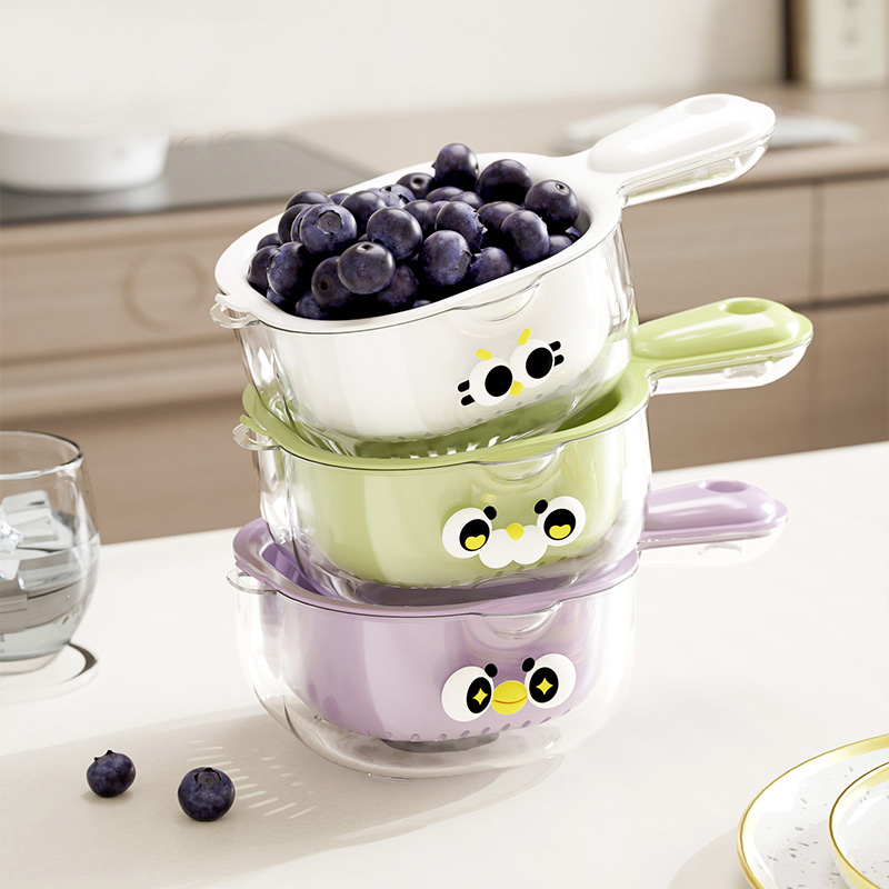 日本双层手柄沥水篮新款洗水果神器迷你小精致沥水盆高颜值蓝莓盘