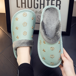 真皮家用牛筋软底防滑居家棉拖鞋男女秋冬季牛皮室内防水加绒保暖