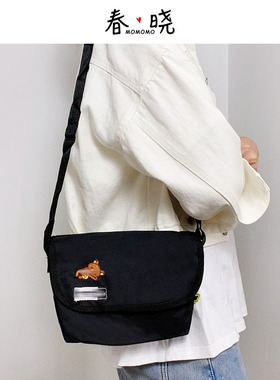 外贸出口日单 黑色简约百搭翻盖布包小众ins文艺牛津布单肩斜挎包
