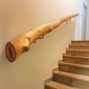 靠墙楼梯实木老人防滑别墅幼儿园走廊栏杆儿童木质扶手装饰高级感