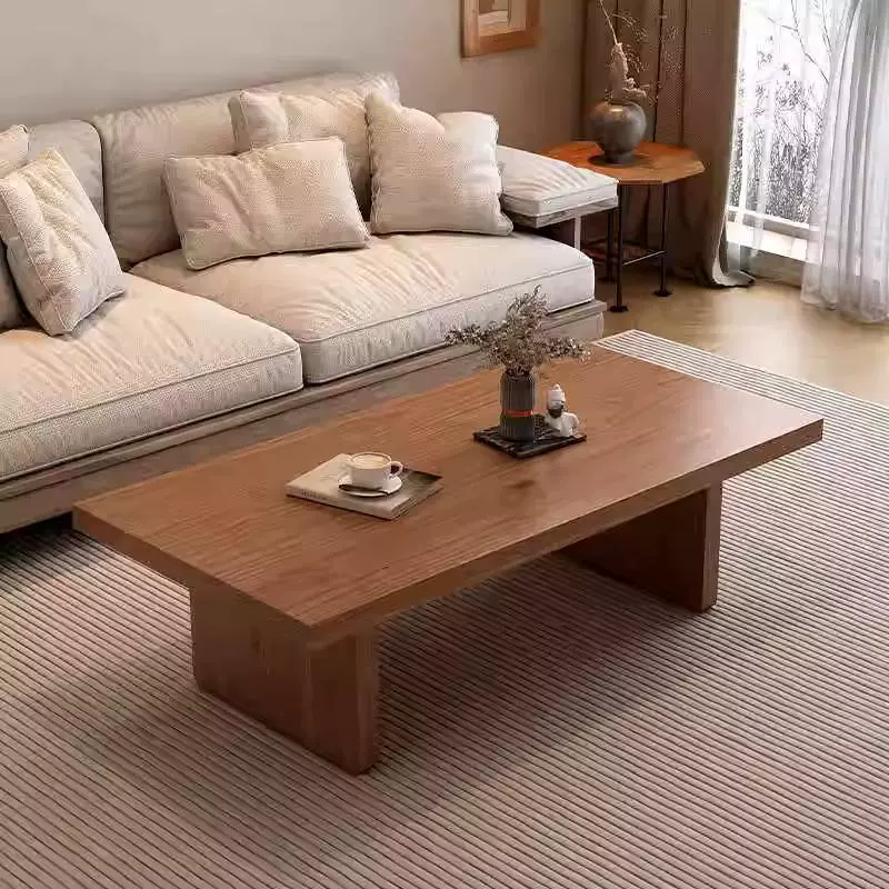 胡桃色全实木头简约家用客厅长方形原木风茶台小户型矮桌子茶几桌