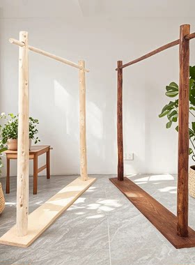 中式木质服装店实木挂衣架简约民宿卧室挂衣杆落地式衣帽架展示架