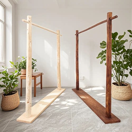 中式木质服装店实木挂衣架简约民宿卧室挂衣杆落地式衣帽架展示架