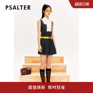 PSALTER诗篇撞色翻领木耳边假两件百褶裙连衣裙2024春款
