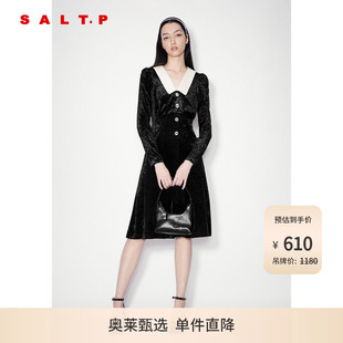 SALT.P可颜手工钻扣肌理感丝绒连衣裙冬款 钻石天鹅绒