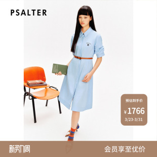 裙连衣裙夏 PSALTER诗篇刺绣腰带收腰多巴胺衬衫 智性学院风