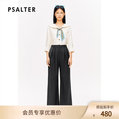 [智性学院风][醋酸]PSALTER诗篇复古海军领七分袖衬衫夏款