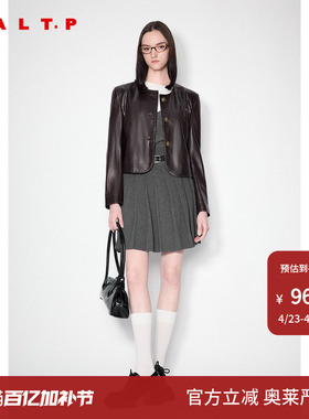 SALT.P可颜圆领复古美拉德植鞣肌理感短款羊皮外套皮衣秋