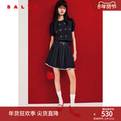 SALT.P可颜个性 双腰带学院风撞色拼边百褶裙半身裙秋款