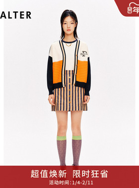 PSALTER诗篇v领复古学院风撞色条纹开衫毛针织衫2024春款