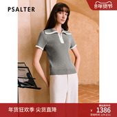 智性学院风 PSALTER诗篇披肩翻领修身 撞色短袖 毛针织衫 秋