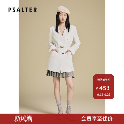 PSALTER诗篇系腰带显瘦无领口设计双排扣西服外套2025夏款