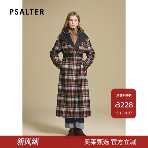 PSALTER诗篇立领宽松格纹长款羊毛大衣毛呢外套2025冬款