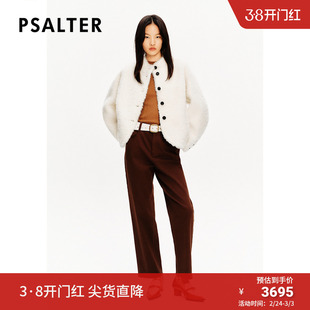 PSALTER诗篇皮毛一体小立领落肩短款廓形皮草女外套冬款