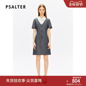 诗篇专选撞色翻领假两件收腰显瘦粗花呢连衣裙夏款