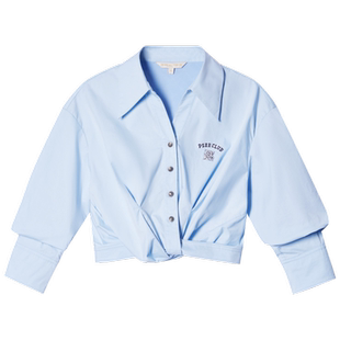 [智性学院风]PSALTER诗篇翻领刺绣打褶七分袖设计感衬衫夏