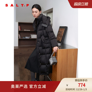 SALT.P可颜白鸭绒简约休闲宽松H型可拆连帽长款 羽绒服2024冬
