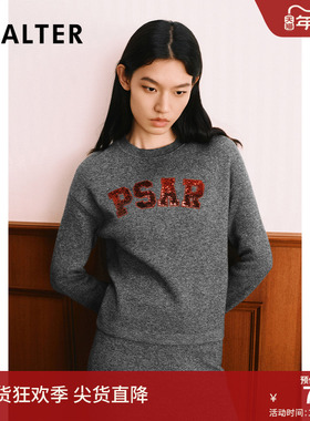 PSALTER诗篇光感绵羊毛学院字母珠片绣花毛衣毛针织衫冬款