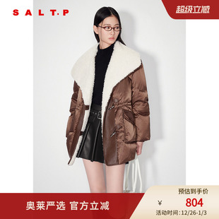 SALT.P可颜羊毛大翻领复古牛角扣慵懒感白鸭绒羽绒服2024冬