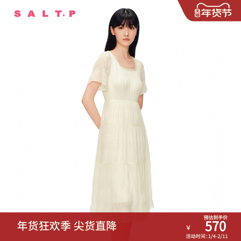 SALT.P可颜方领钉珠法式轻薄透气雪纺裙连衣裙2024夏,女装/女士精品,连衣裙,淘宝优惠券,粉丝福利购,淘宝优惠卷