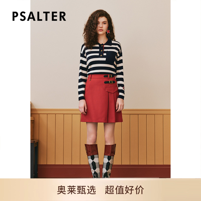 PSALTER诗篇冬翻领学院风条纹羊毛针织衫