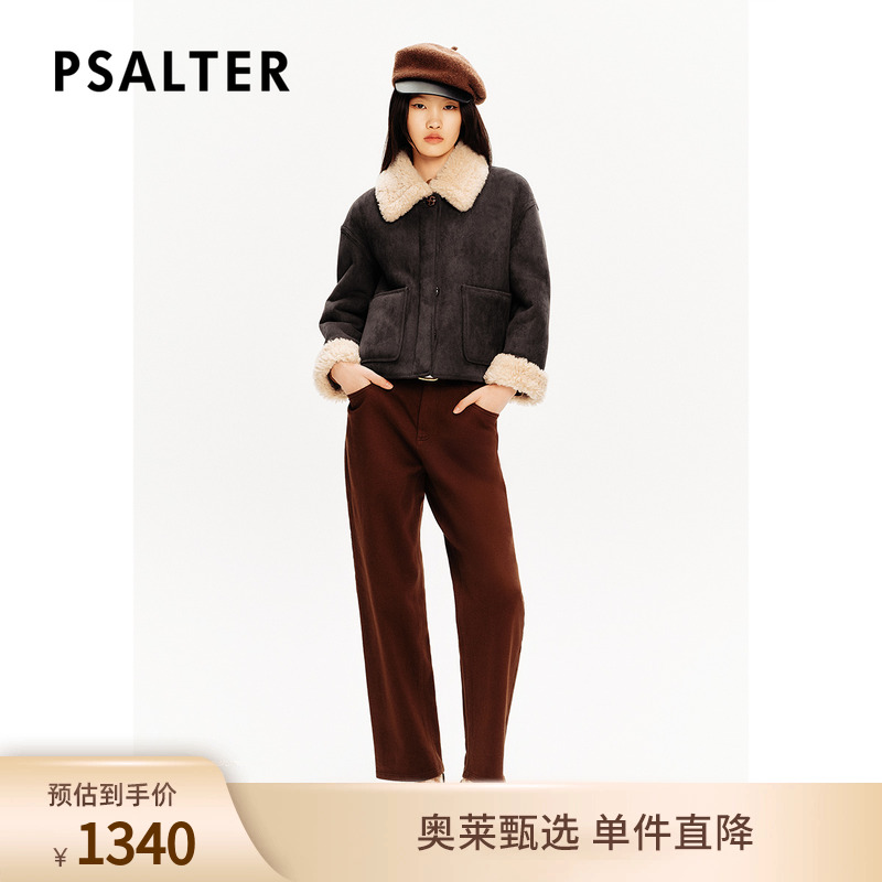 PSALTER诗篇学院风减龄翻领短款绵羊毛内里皮草外套冬款