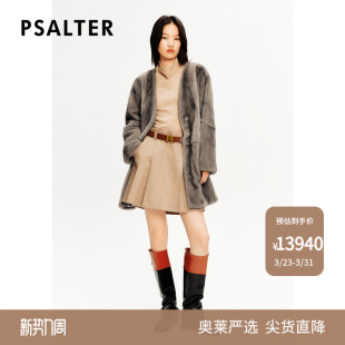PSALTER诗篇水貂皮毛一体进口V领中长款 皮草外套冬季