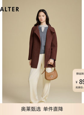 诗篇专选酒红色立领双面呢子气质羊毛大衣女2025秋季新款