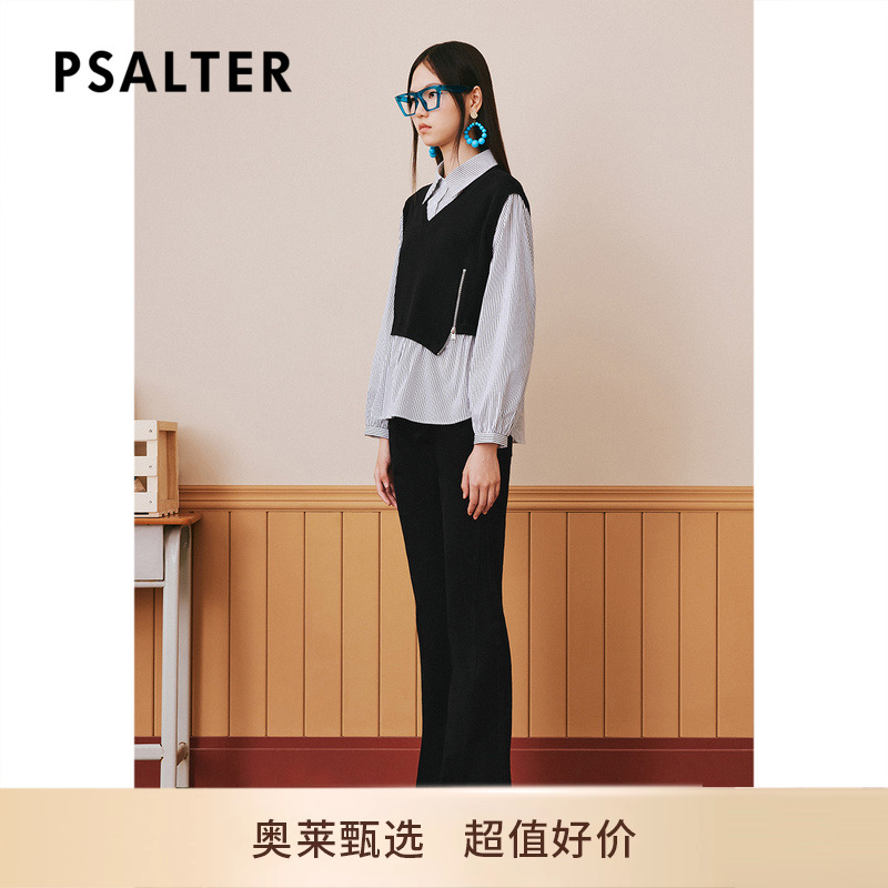 诗篇专选冬翻领条纹衬衫假两件羊毛针织衫