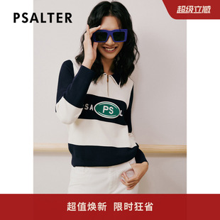 PSALTER诗篇春翻领绣花学院风条纹毛针织衫