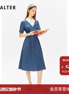 【春夏热卖】诗篇专选撞色翻领收腰显高显瘦条纹衬衫裙连衣裙夏款